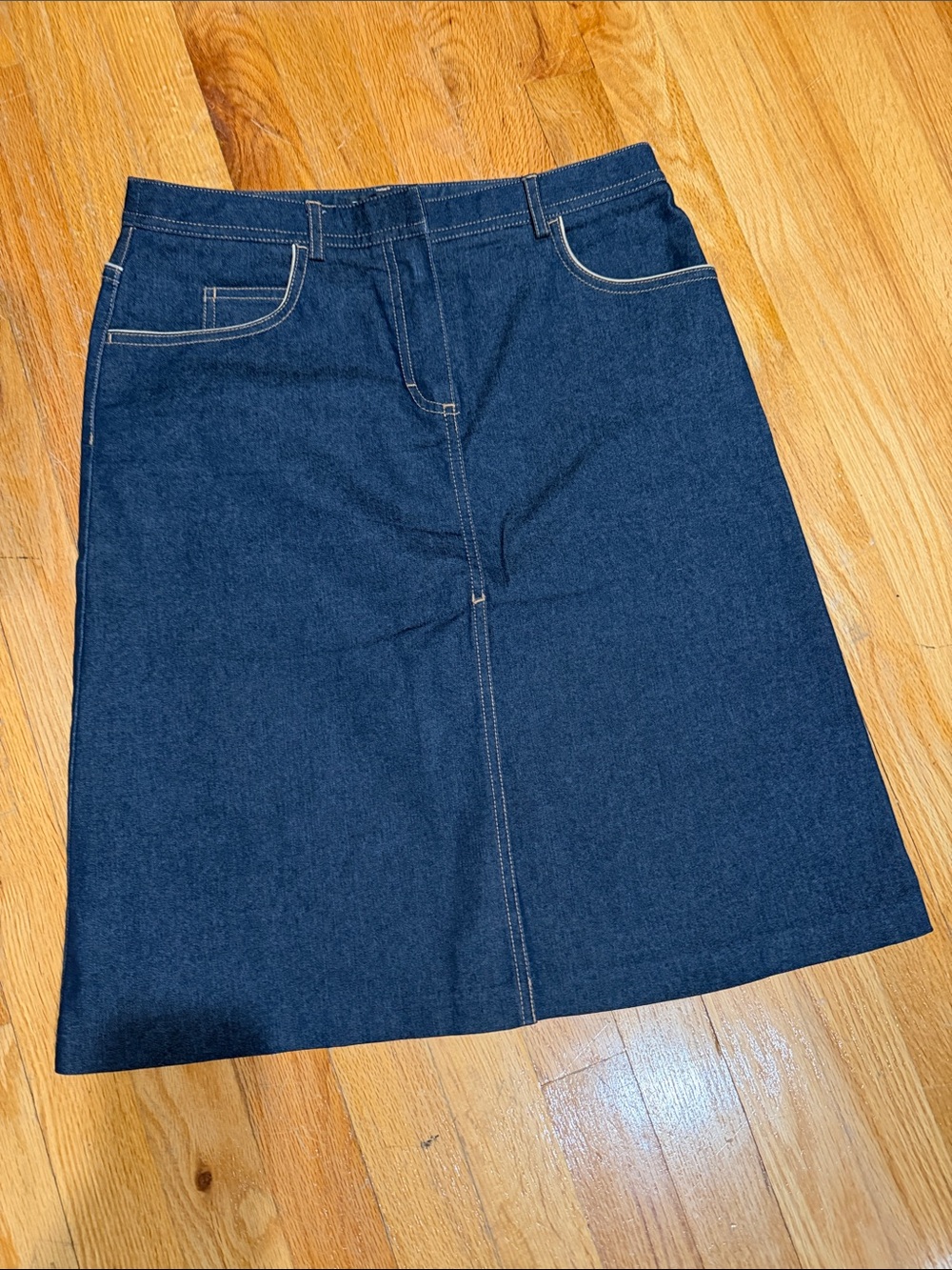Tahari Dark Blue Denim A-Line Skirt